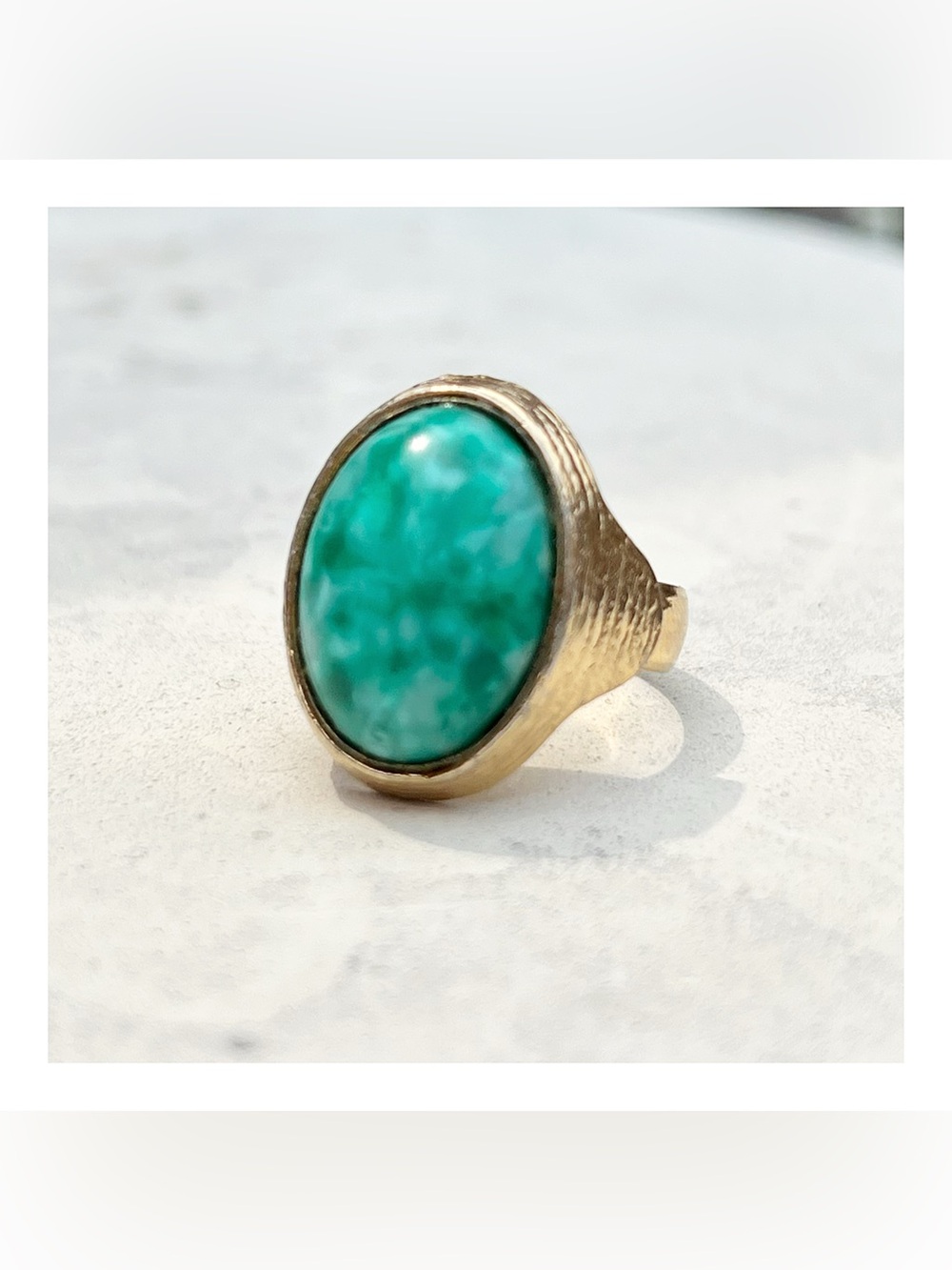 Vintage Teal Cabochon Statement Ring Gold Tone Adjustable Size 6-8